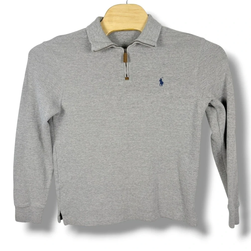 Polo Ralph Lauren Quarter Zip Men Small Gray Pullover Cotton Knit Sweater Pony
